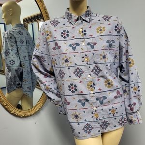 Vtg Lee geometric print button down shirt grandmacore floral XL y2k vtg grunge